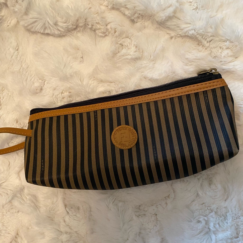 Elegant Striped Black And Tan Clutch Fendi